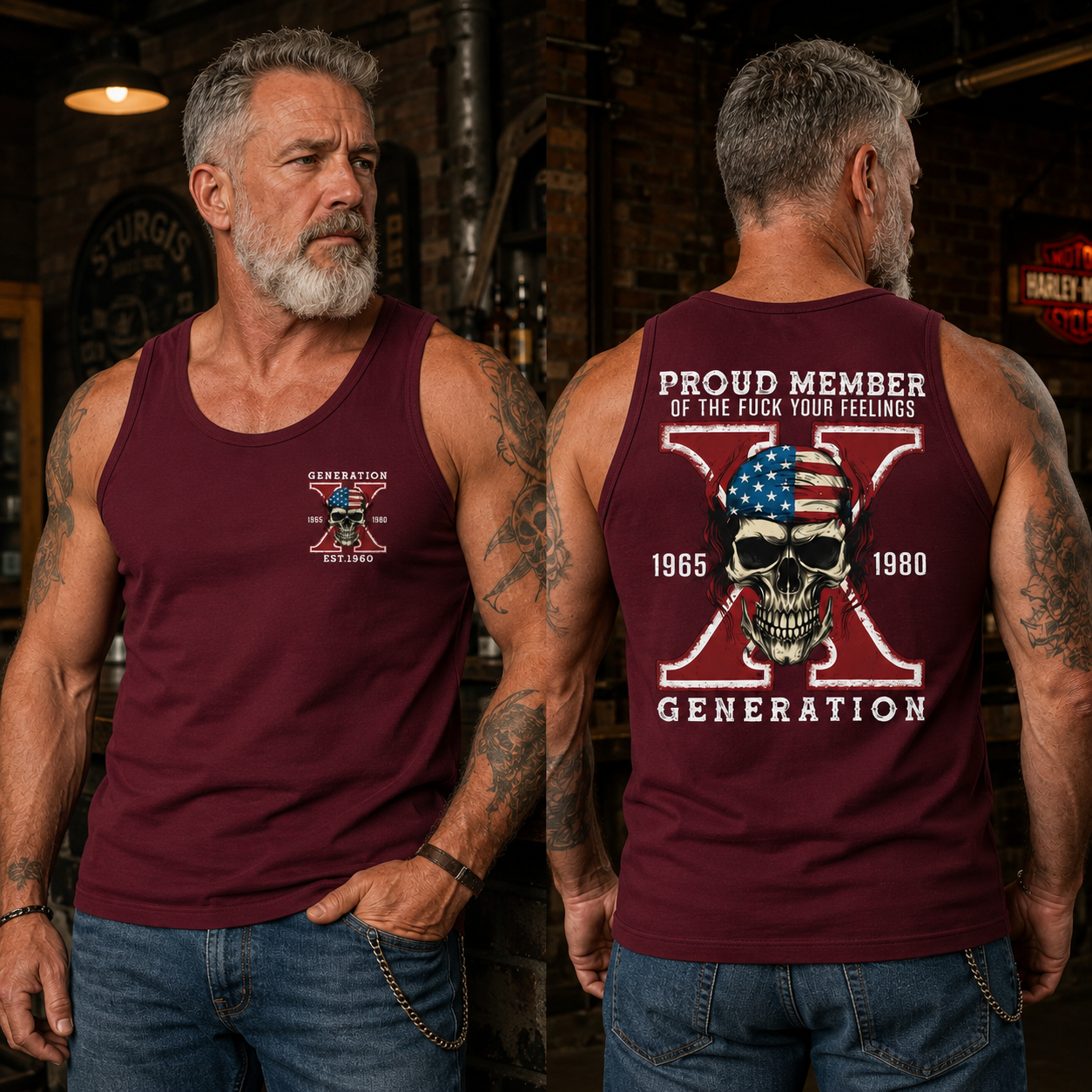 Custom Gen X Skull New Printing Custom Birth Year Sleeveless Vest