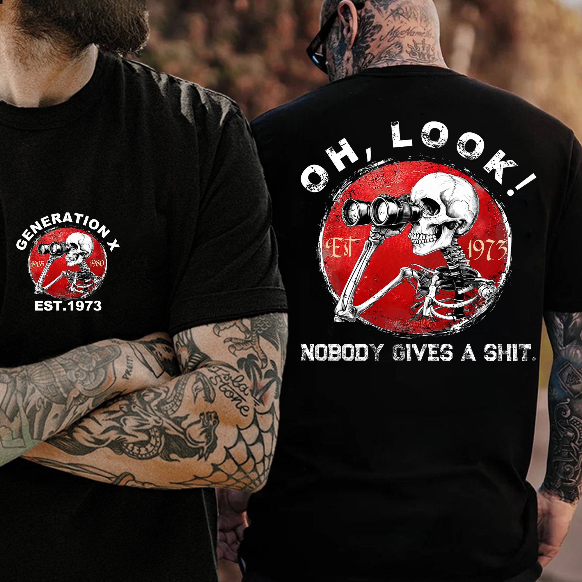 Generation X/Boomer 2 Side T-shirt, Oh Look Nobody Gives A Shit Print T-Shirt