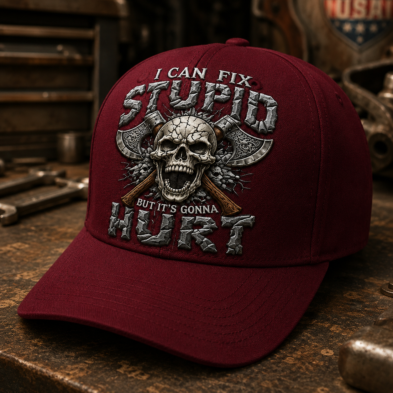 I Can Fix Stupid But It’s Gonna Hurt Skull Axe Baseball Cap