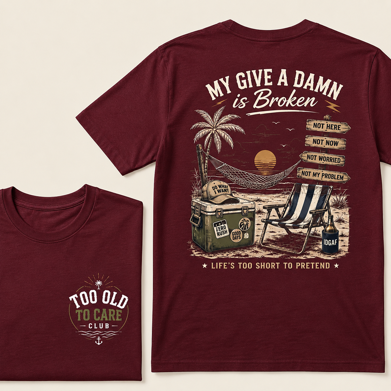 My Give A Damn Is Broken Beach Retro T-Shirt