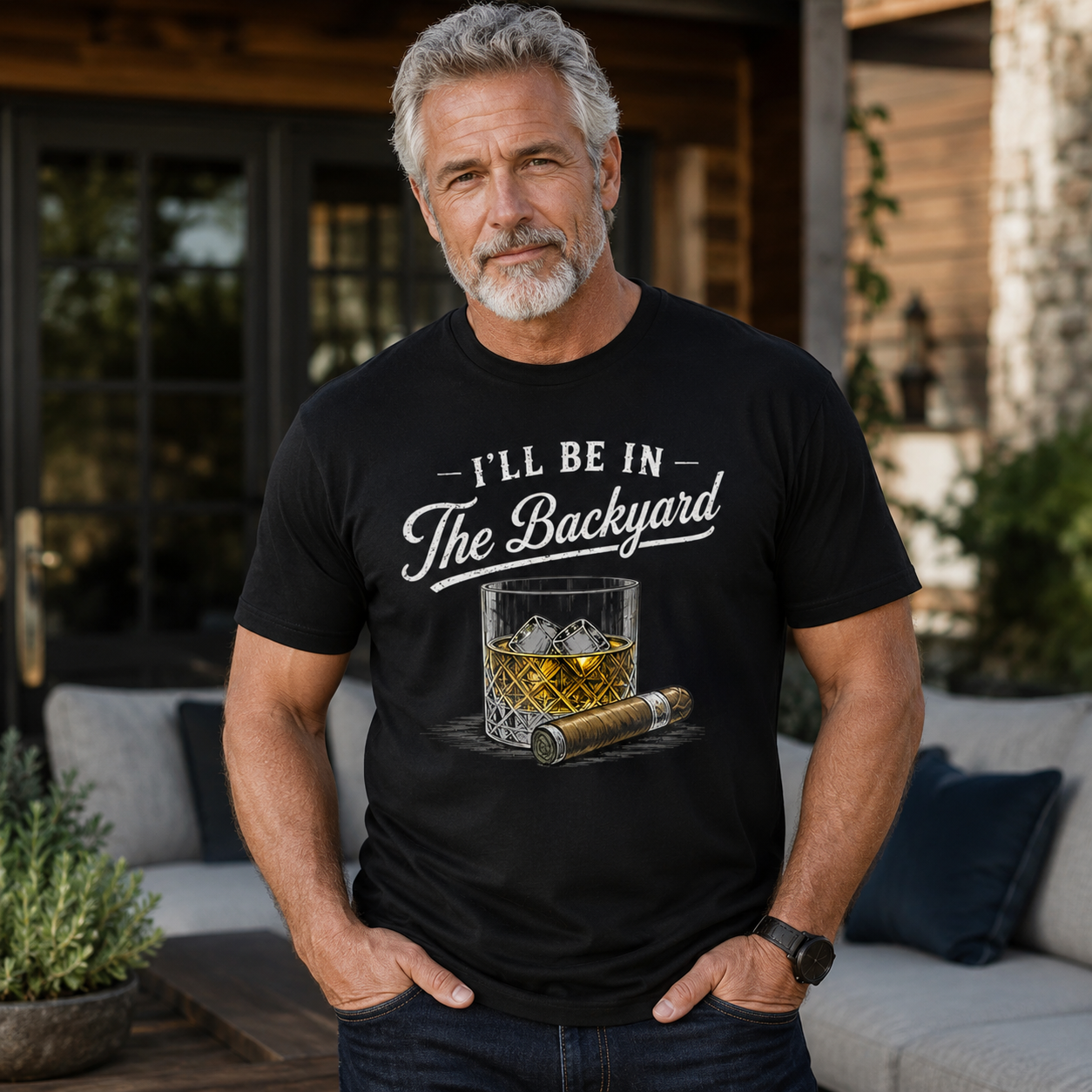 I'll Be in The Backyard Funny Bourbon Cigar Lover T-Shirt, Funny Cigar Whiskey Tee