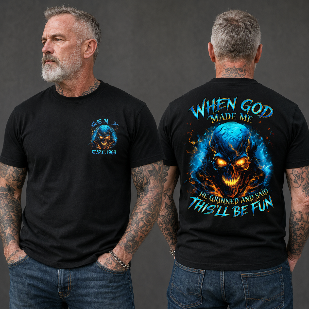 Generation X When God Made Me Custom Year Skull Cotton T-shirt | Breathable & Soft