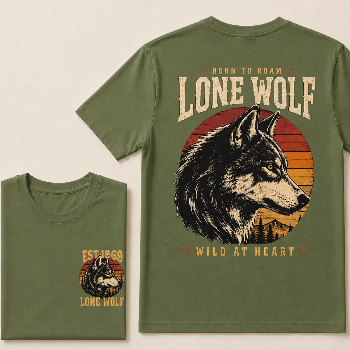 Custom Est.Year Born To Roam Lone Wolf Wild At Heart T‐Shirt