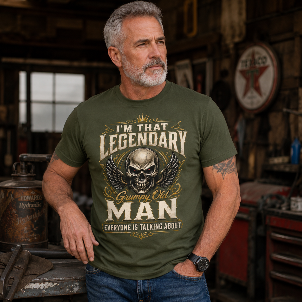 Im That Legendary Grumpy Old Man Biker Outfit Vintage Skull Biker T Shirt