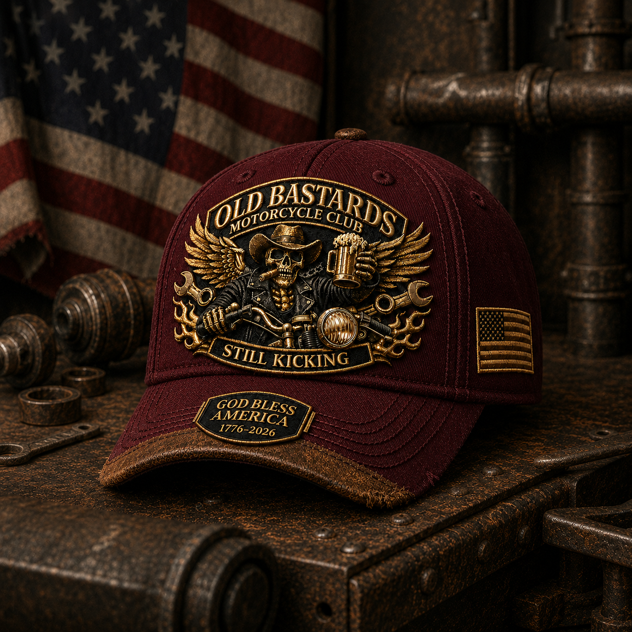🏍️Old Bastards Motorcycle Club – God Bless America “Still Kicking” Cap