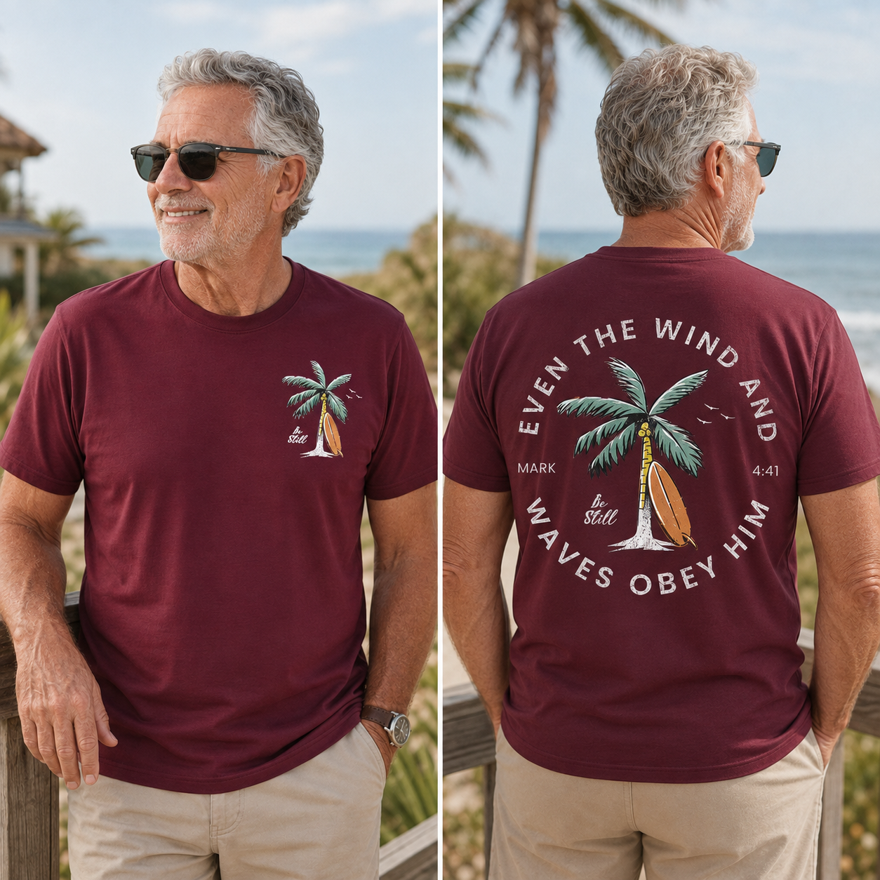 Mark 4:41 Be Still Palm Tree Faith T-Shirt