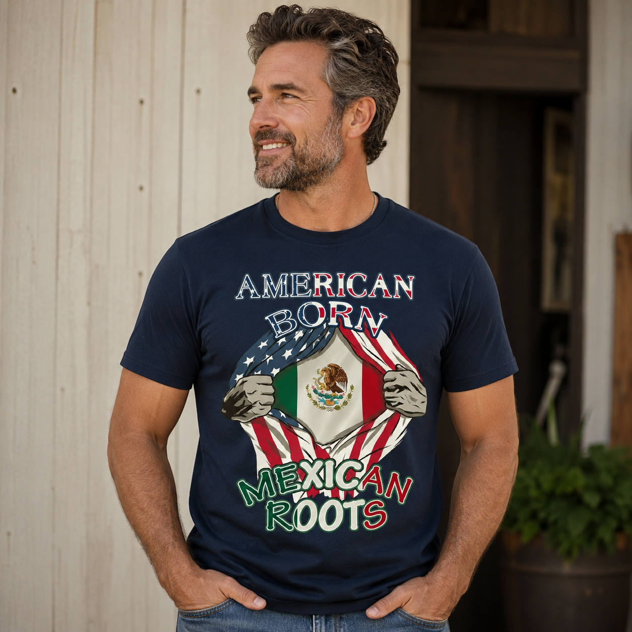 American Born Mexican Roots Flag Tee Proud USA Love Mexico T-Shirt