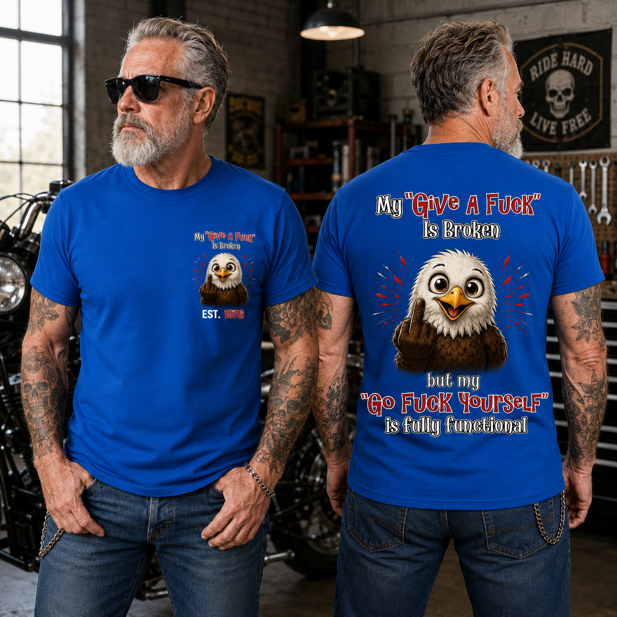 My “Give A F*ck” Is Broken Funny Bald Eagle Graphic Tee | Custom EST Year Shirt