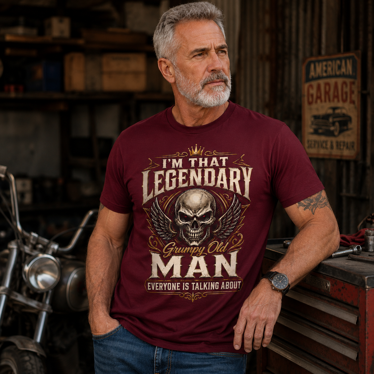 Im That Legendary Grumpy Old Man Biker Outfit Vintage Skull Biker T Shirt