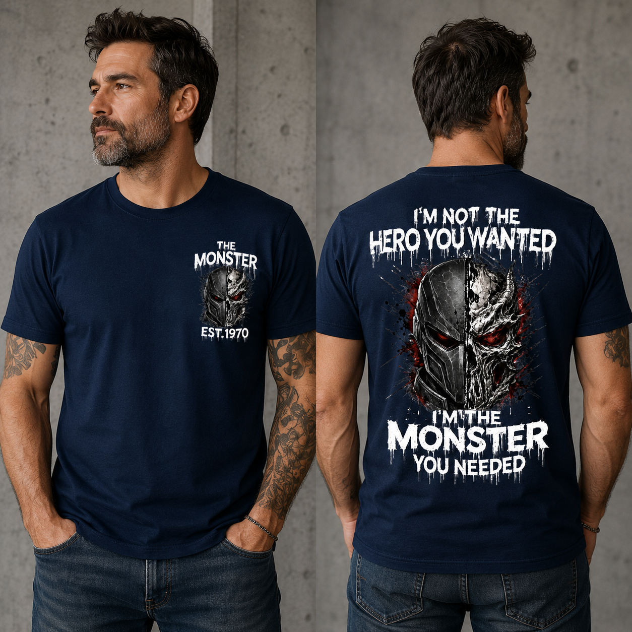 Custom Est.Year I'm Not The Hero You Wanted I'm The Monster You Needed Half Mask Skull T-Shirt