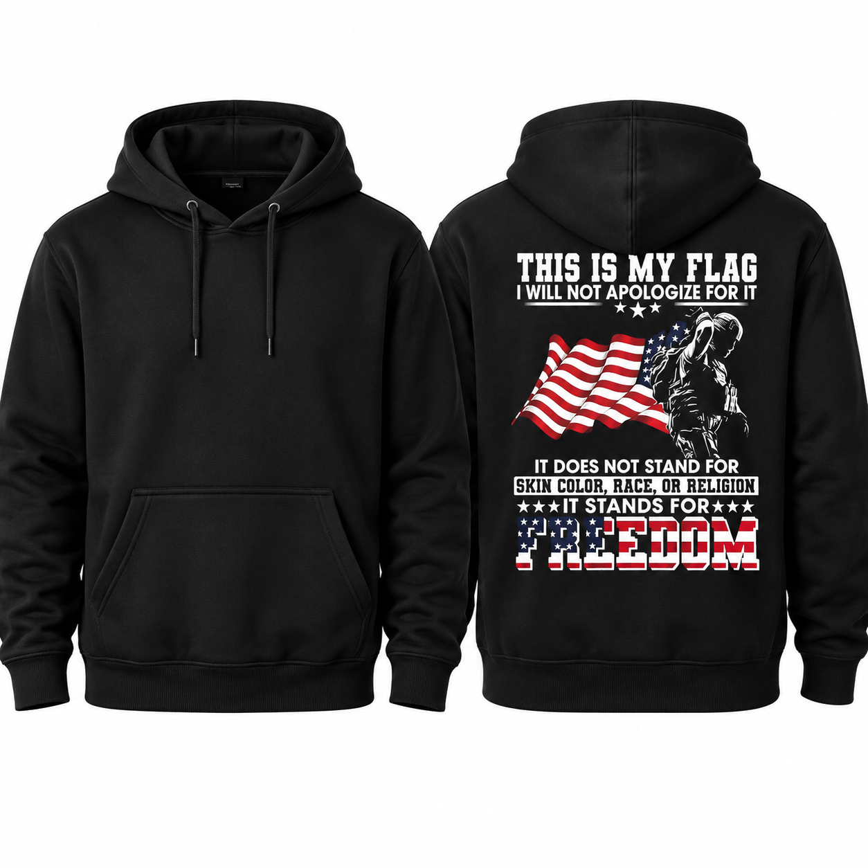Soldier Silhouette USA Flag Patriotic Hoodie
