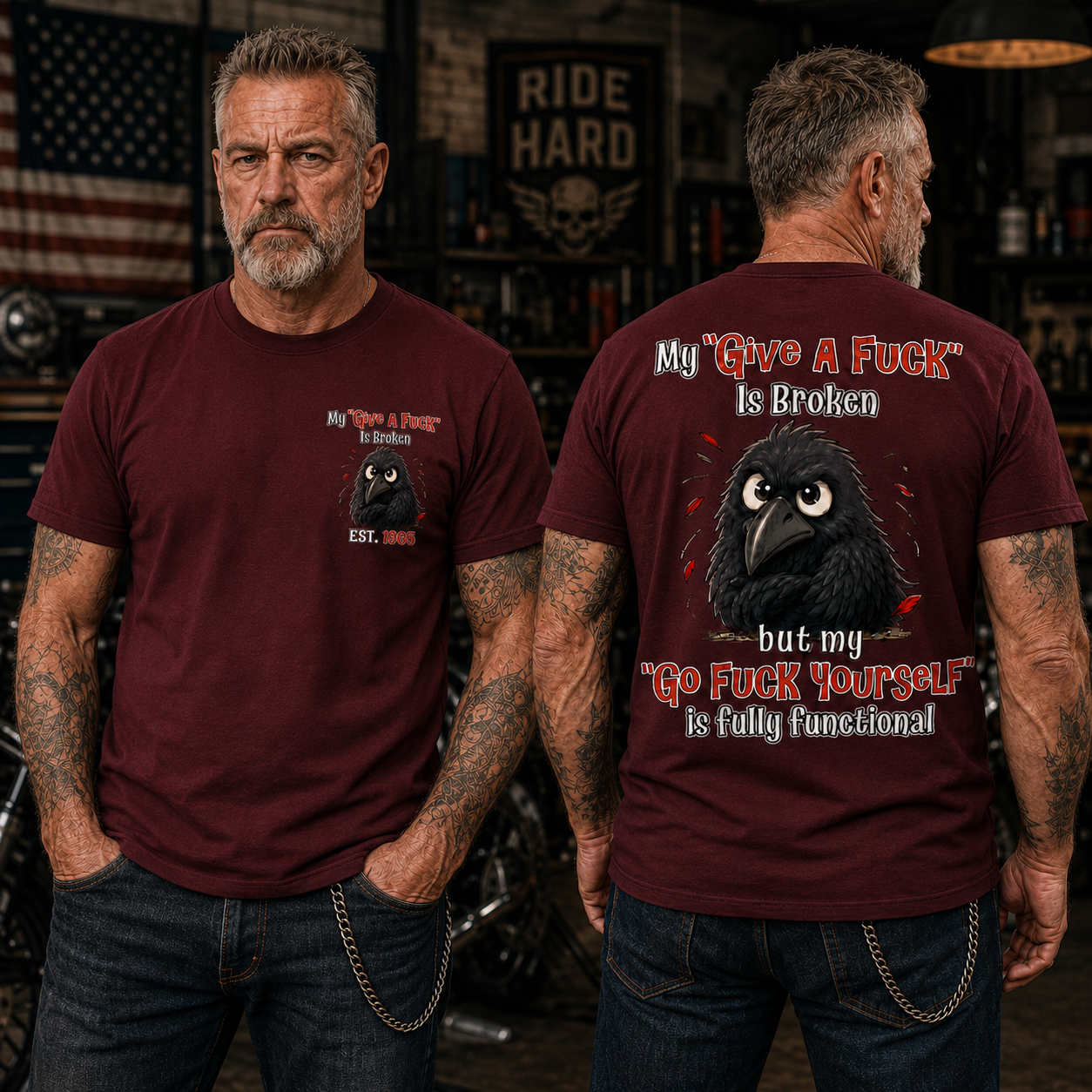 My “Give A F*ck” Is Broken Funny Crow Graphic Tee | Custom EST Year Shirt
