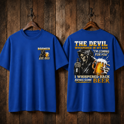 The Devil WhisperedTM Boomer/Gen X Beer T-Shirt | Custom EST Year Grim Reaper Tee