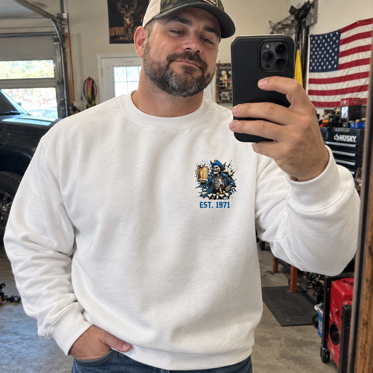 The Devil Whispered To Me I Whisper Back Bring Beer Gen X//Boomer Custom Birth Year Crewneck Sweatshirt