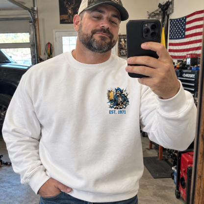 The Devil Whispered To Me I Whisper Back Bring Beer Gen X//Boomer Custom Birth Year Crewneck Sweatshirt
