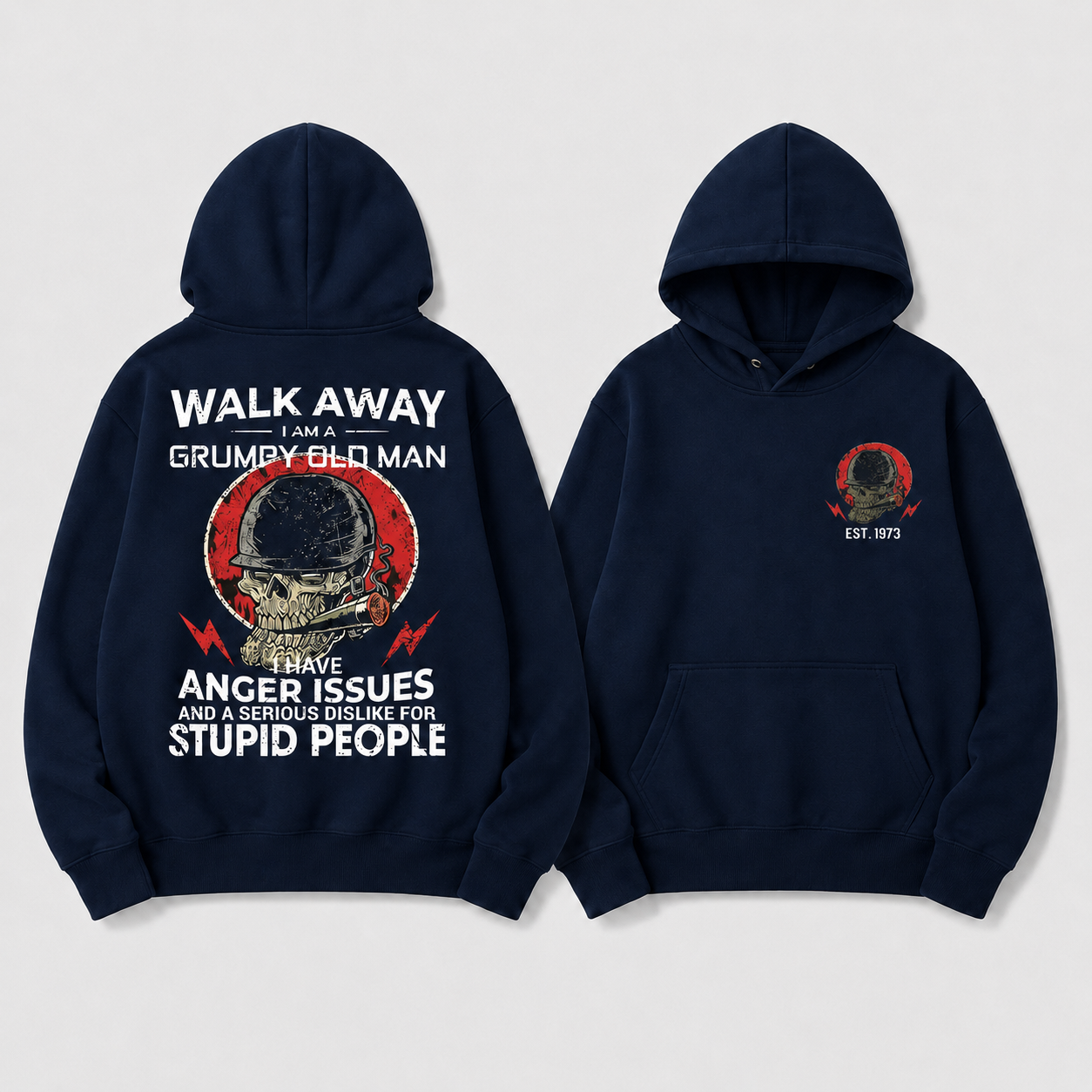 Custom EST. YEAR Grumpy Old Man Skull Print Unisex Hoodie