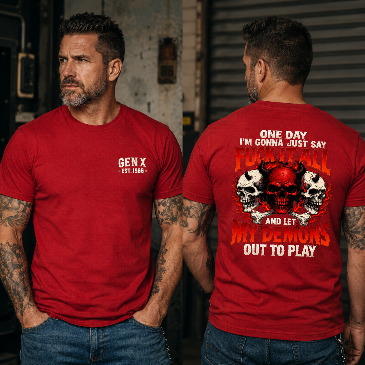 Fuck It All Let My Demons Out To Play Gen X Custom Year Skull Graphic Tee