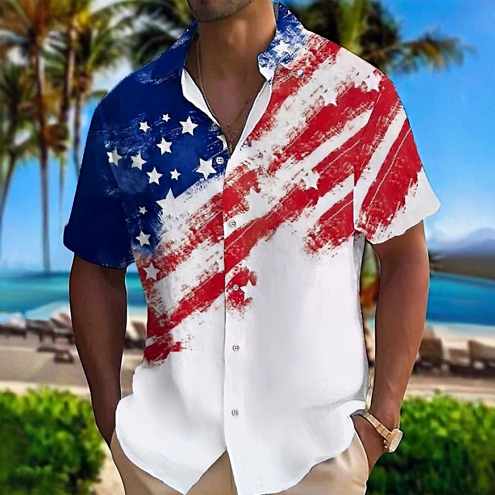 Men's American US Flag 4th of July U.S. 250th Anniversary Patriotic Shirt Button Up Shirt Short Sleeve Fashion Casual Vacation Holiday Beach Wear Summer Spring Turndown 3D Print Collared Shirts White 2026 - $25.99 –P1