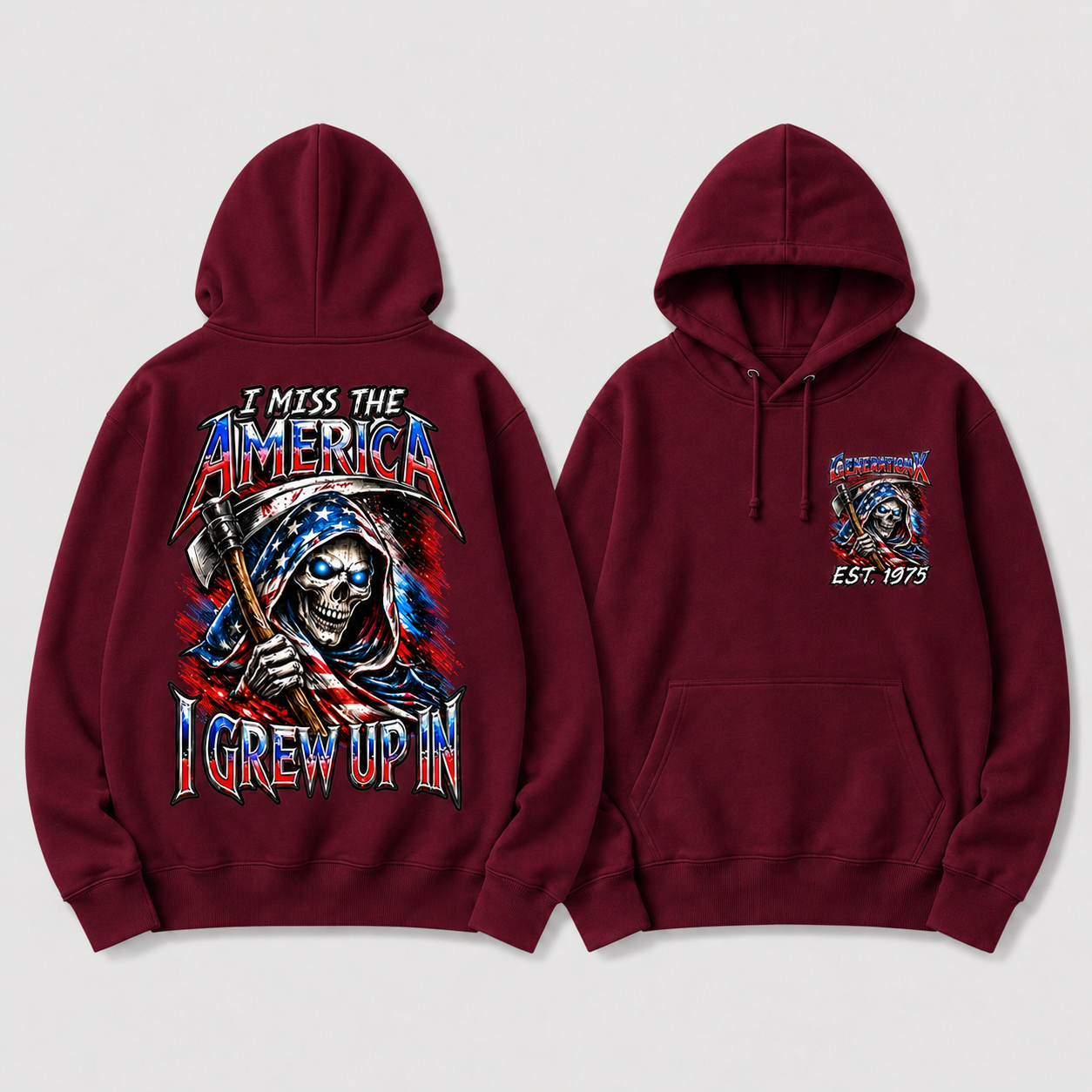 I Miss The America I Grew Up In Custom Year Patriotic Skull Double-Sided Hoodie