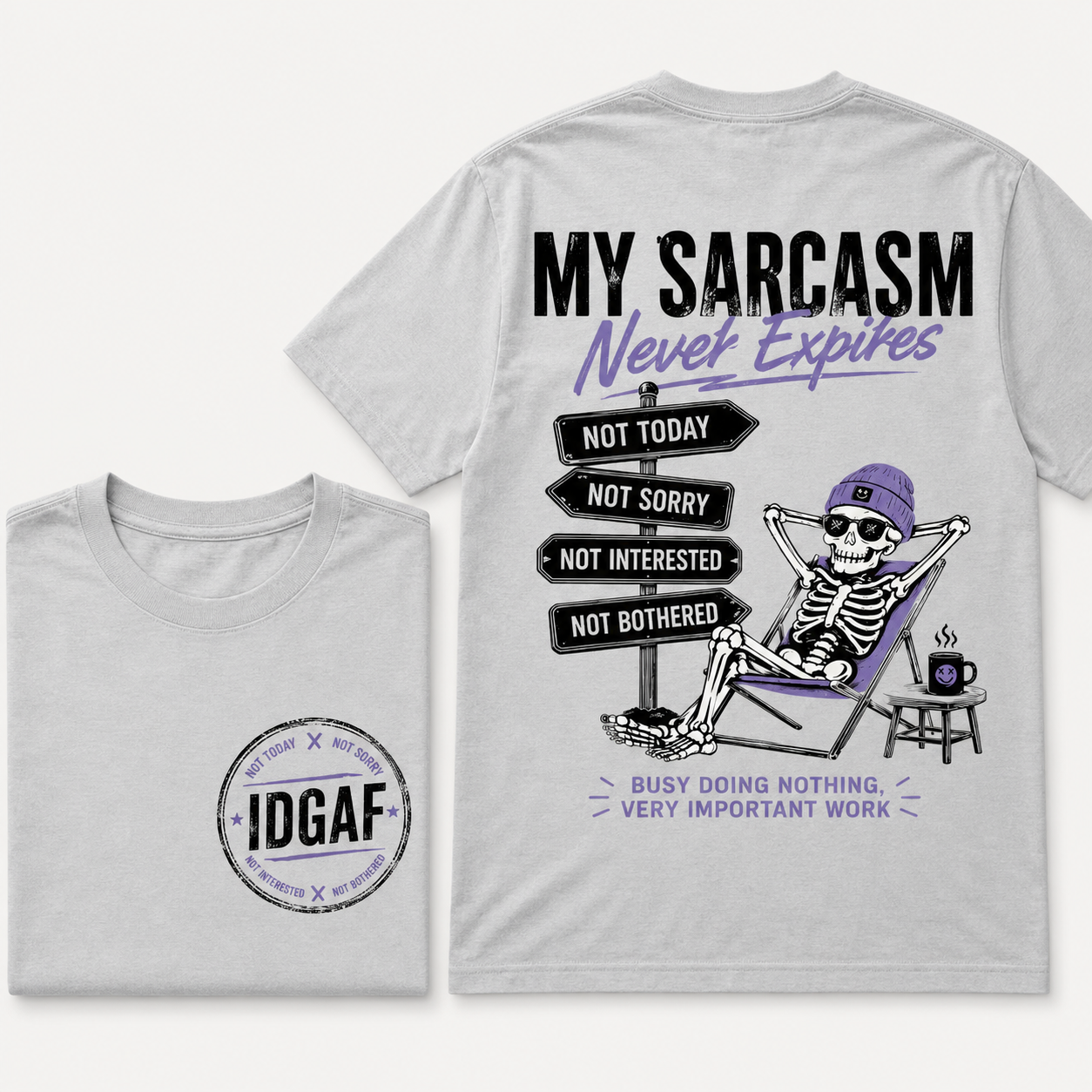 My Sarcasm Never Expires – Funny Skeleton Graphic Tee for Men