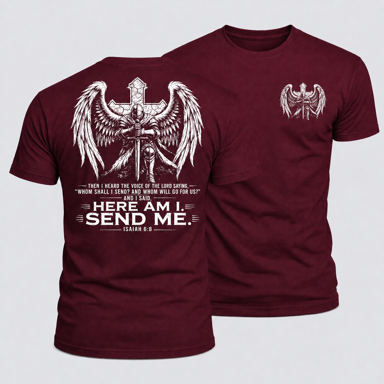 Luxe Mercerized Cotton Tee - Here I Am Send Me Isaiah 6:8 Knight Templar Crusader
