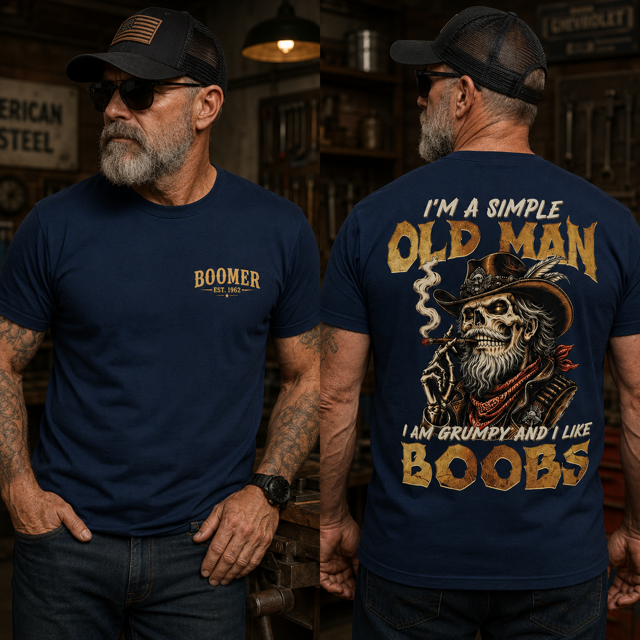 I'm A Simple Old Man I Am Grumpy And I Like Boobs T-Shirt | Boomer/Gen X Graphic Tee