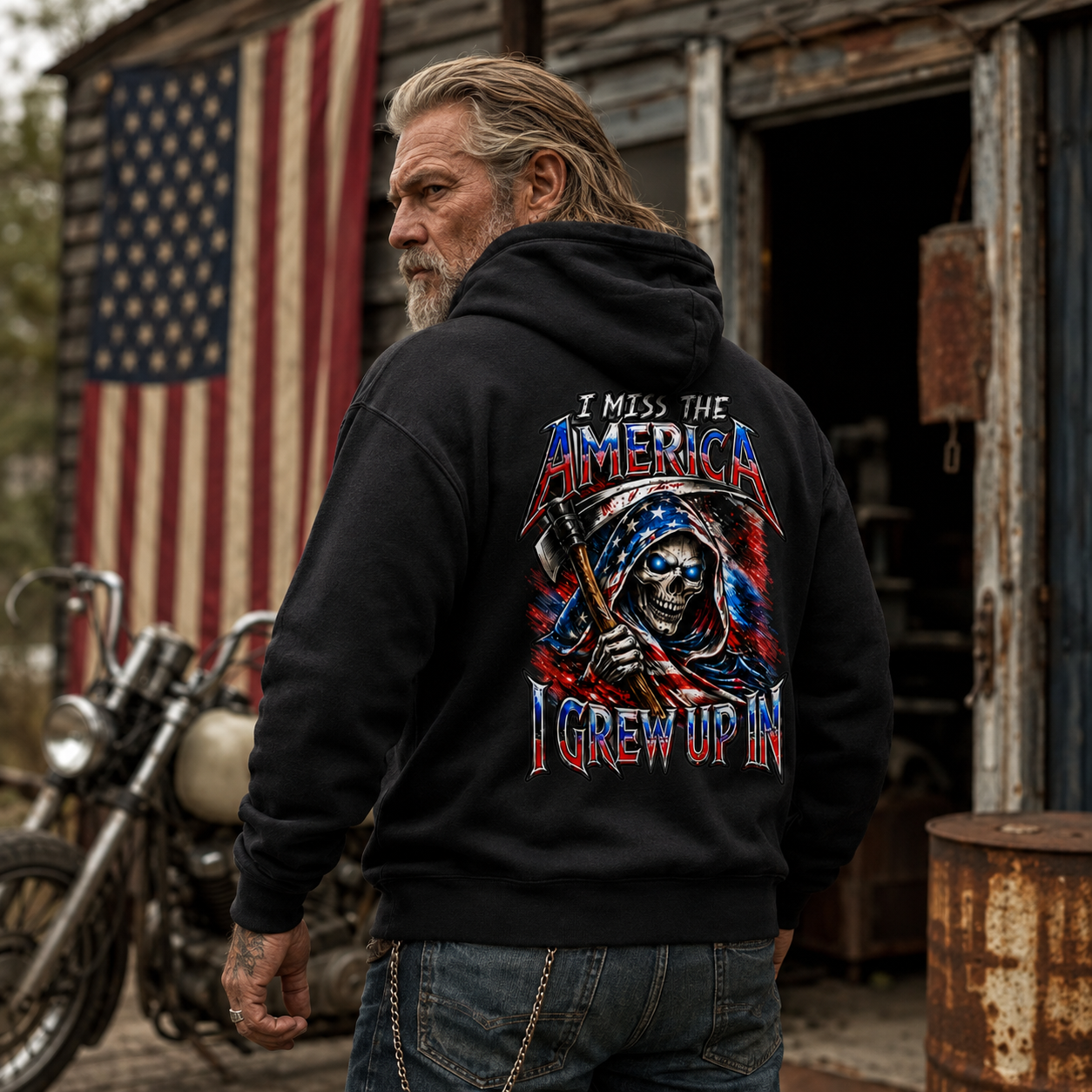I Miss The America I Grew Up In Custom Year Patriotic Skull Double-Sided Hoodie