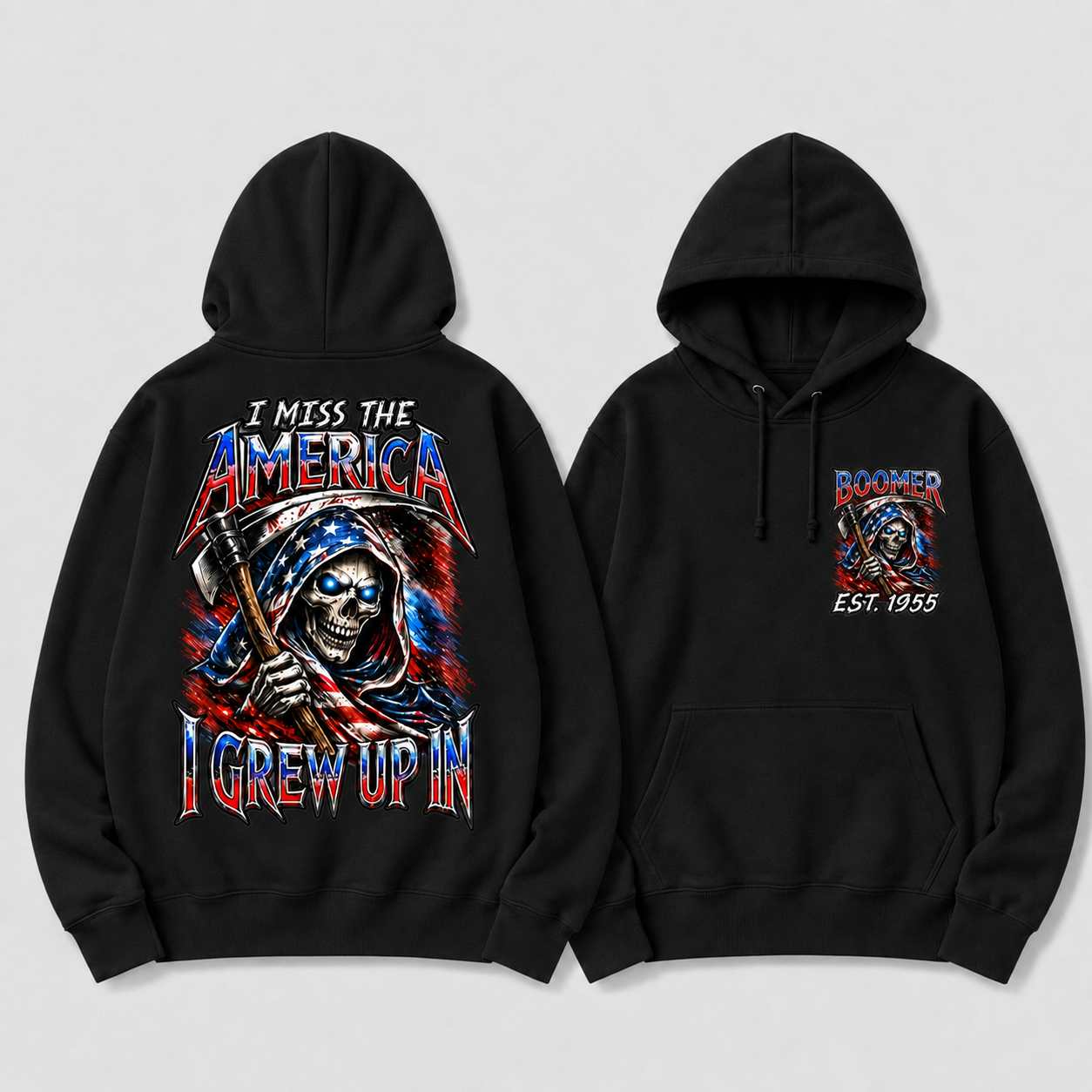 I Miss The America I Grew Up In Custom Year Patriotic Skull Double-Sided Hoodie