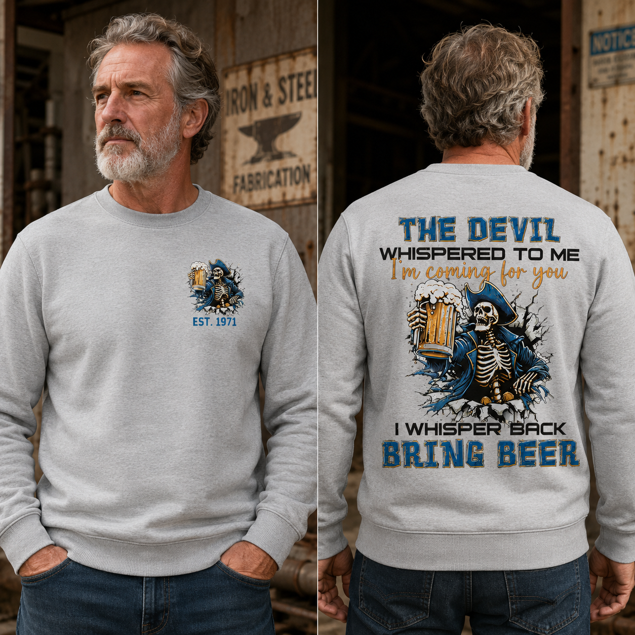 The Devil Whispered To Me I Whisper Back Bring Beer Gen X//Boomer Custom Birth Year Crewneck Sweatshirt