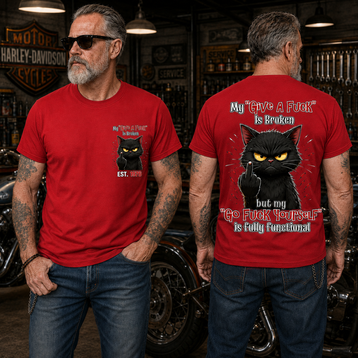 My “Give A F*ck” Is Broken Funny Cat Graphic Tee | Custom EST Year Shirt