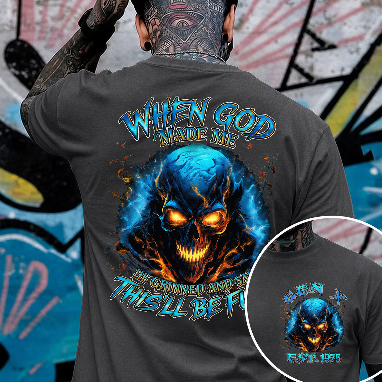 Generation X When God Made Me Custom Year Skull Cotton T-shirt | Breathable & Soft