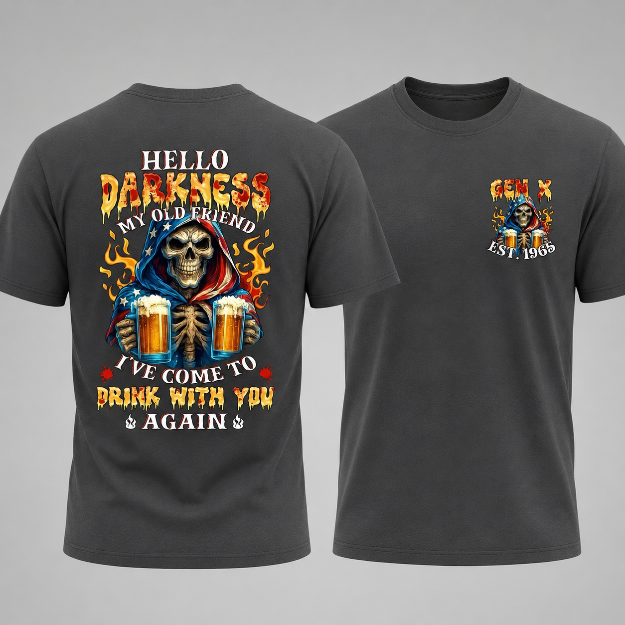 Personalized Generation X Skull Beer T-Shirt Custom Birth Year Vintage Graphic Tee Gen X Drinking Shirt