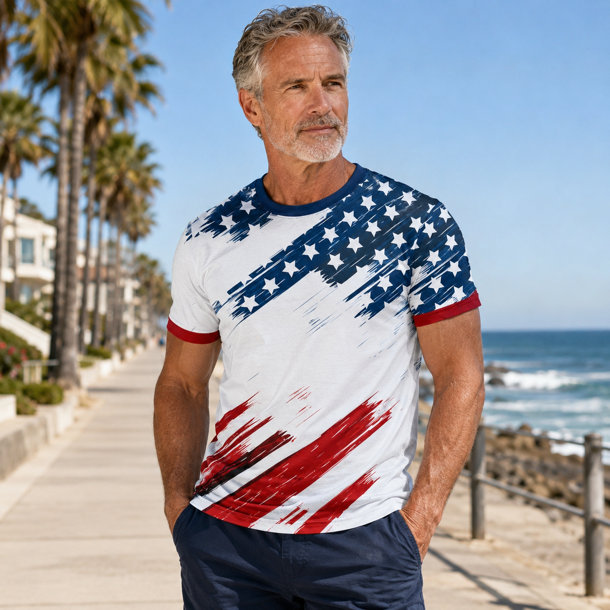 4th of July 2026 Patriotic Patriot 3D Print American Flag Veteran Crew Neck Short Sleeve T-Shirt