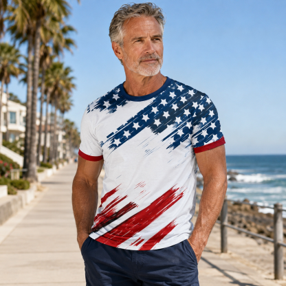 4th of July 2026 Patriotic Patriot 3D Print American Flag Veteran Crew Neck Short Sleeve T-Shirt
