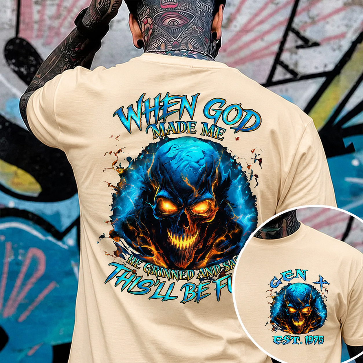 Generation X When God Made Me Custom Year Skull Cotton T-shirt | Breathable & Soft