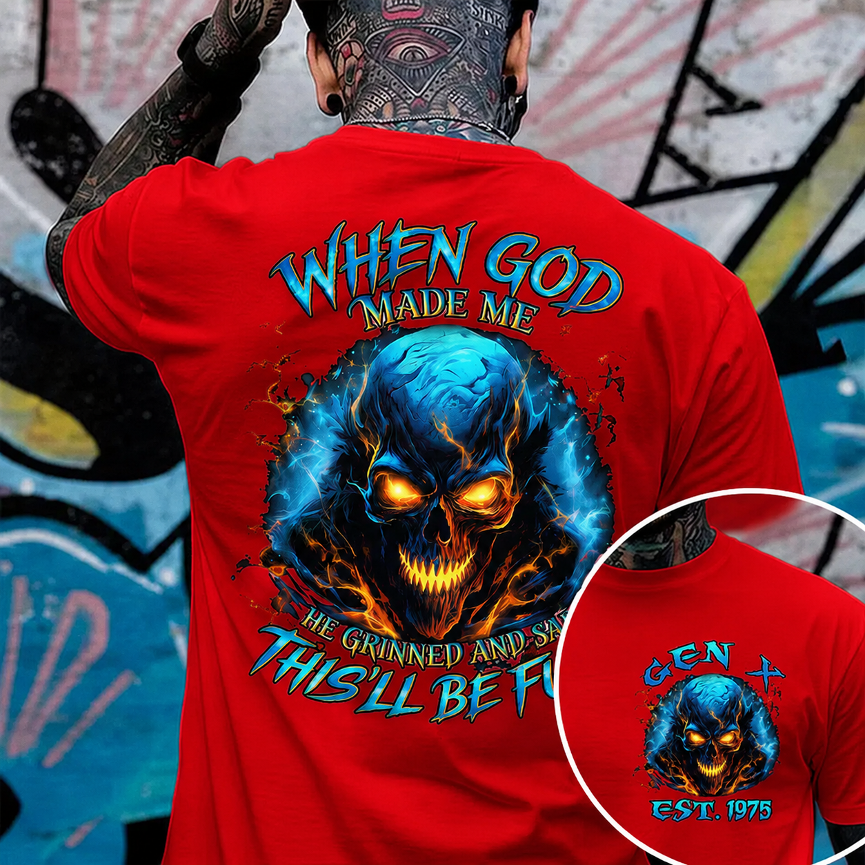 Generation X When God Made Me Custom Year Skull Cotton T-shirt | Breathable & Soft