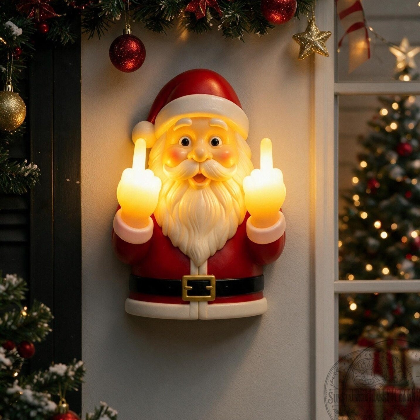 🎅Funny Santa Claus Middle Finger Christmas Wall Light