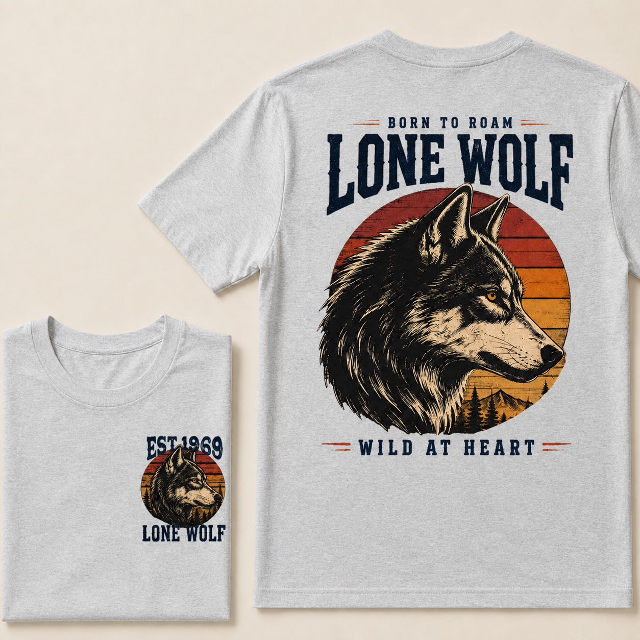 Custom Est.Year Born To Roam Lone Wolf Wild At Heart T‐Shirt