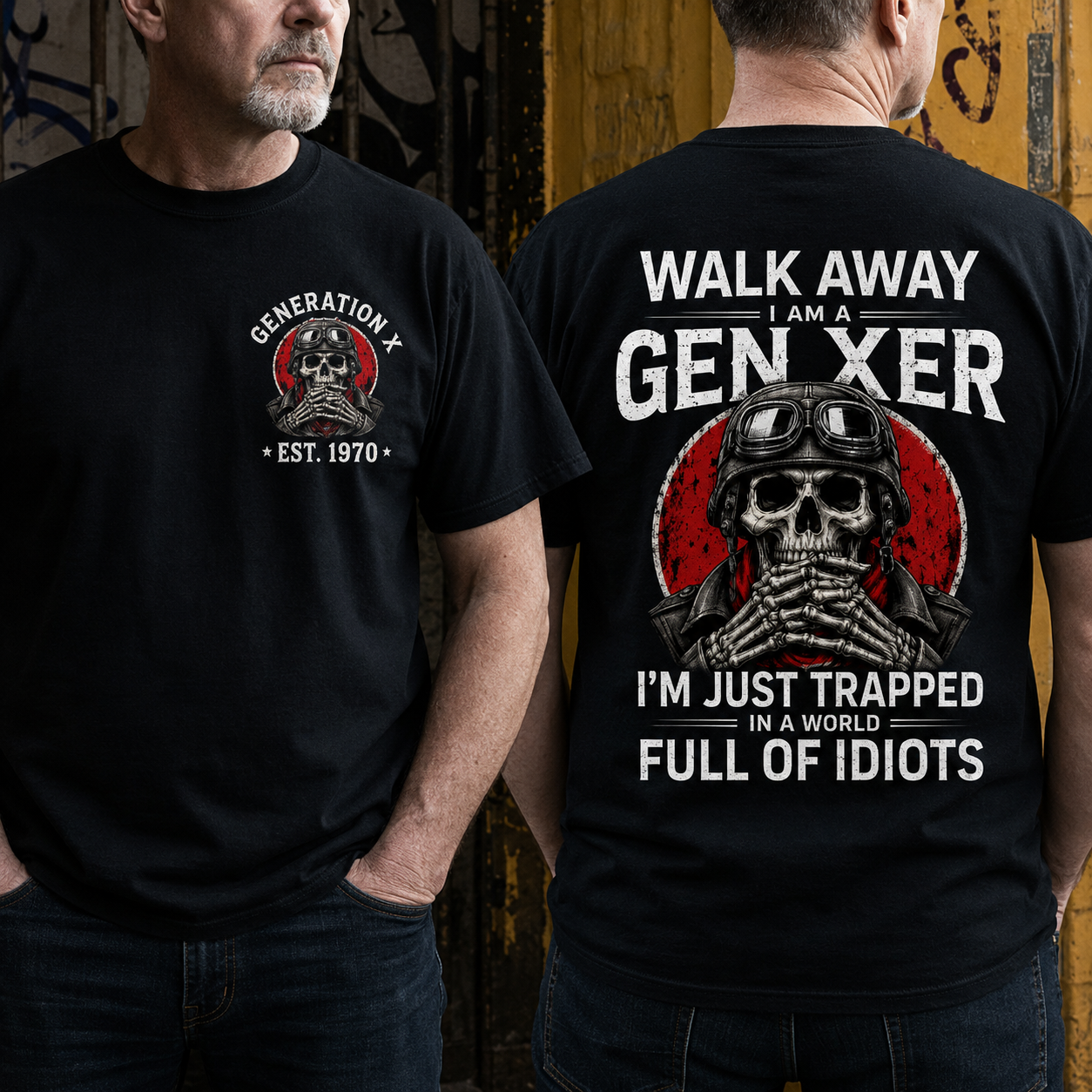 Custom EST.Year Walk Away I Am A Grumpy Old Boomer I'm Just Trapped In A World Full Of Idiots Graphic T-Shirt