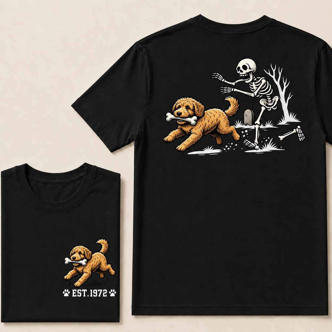 Custom Est.Year Dog Stealing Bone From Skeleton T‐Shirt