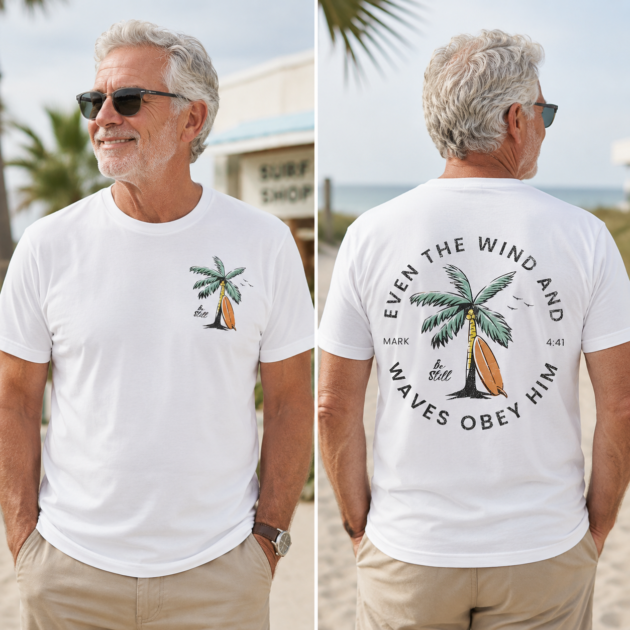 Mark 4:41 Be Still Palm Tree Faith T-Shirt