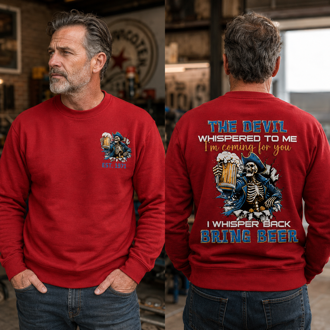 The Devil Whispered To Me I Whisper Back Bring Beer Gen X//Boomer Custom Birth Year Crewneck Sweatshirt