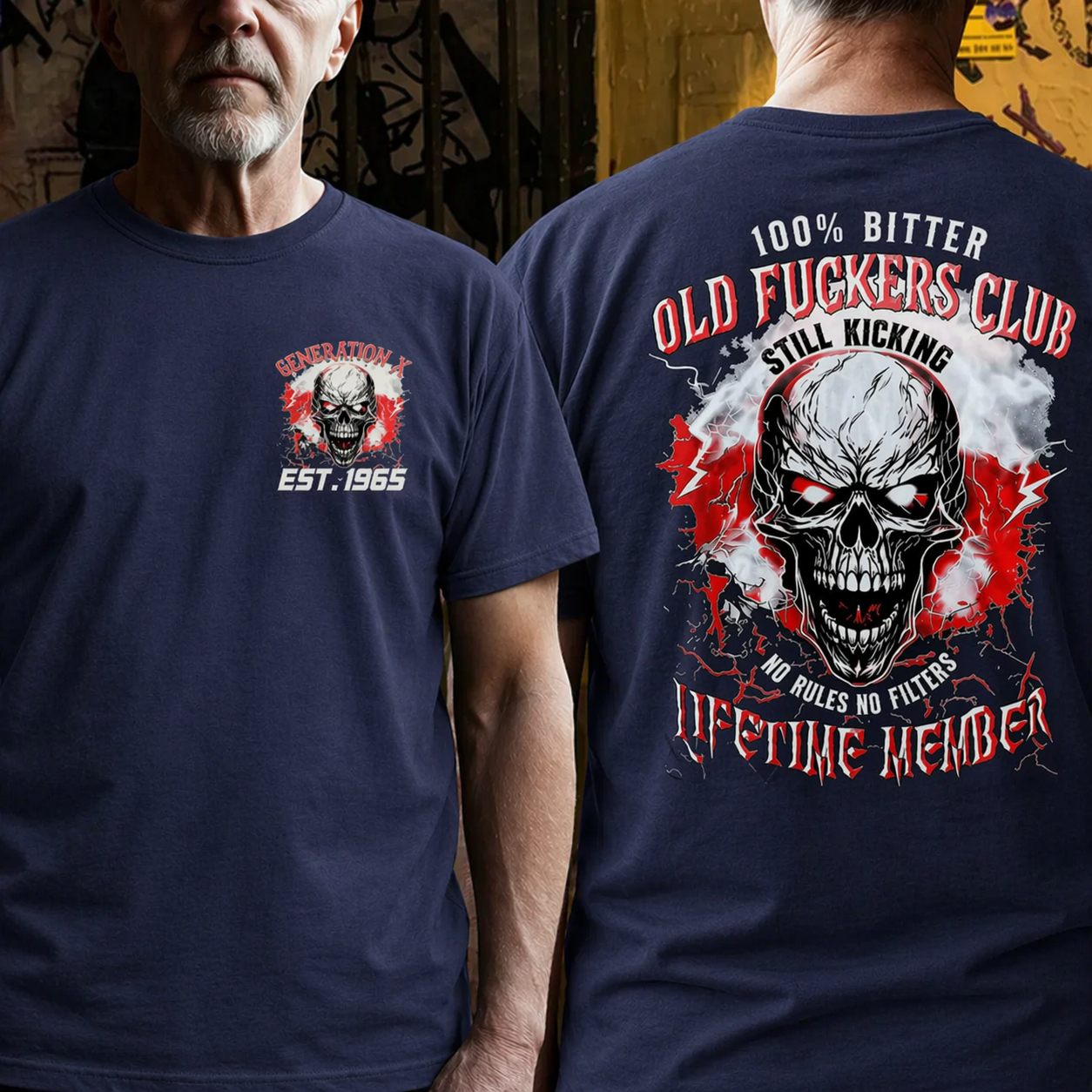 100% Bitter Old F*** Club Hardcore Biker Style | Skull Graphic Boomer/Gen X/Y T-Shirts