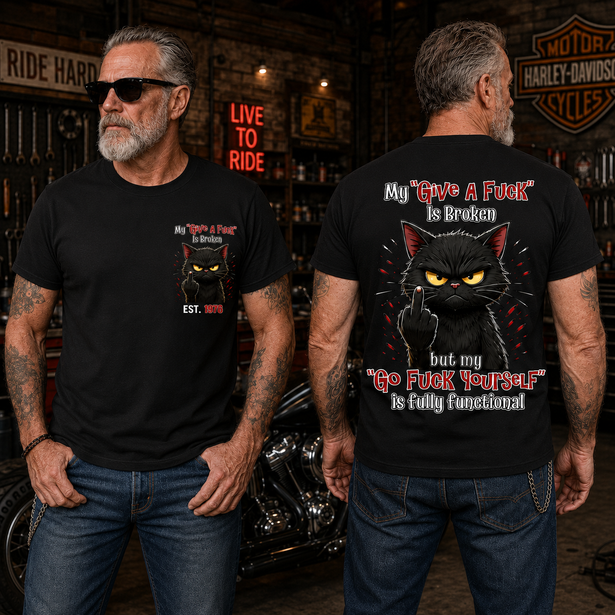 My “Give A F*ck” Is Broken Funny Cat Graphic Tee | Custom EST Year Shirt
