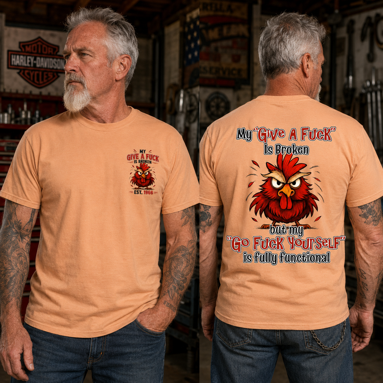 My “Give A F*ck” Is Broken Funny Rooster Graphic Tee | Custom EST Year Shirt