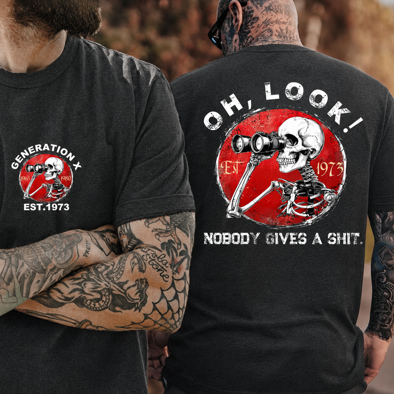 Generation X/Boomer 2 Side T-shirt, Oh Look Nobody Gives A Shit Print T-Shirt