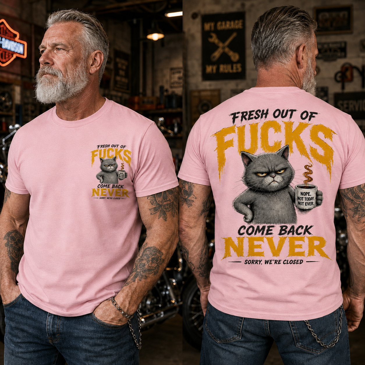 Fresh Out Of F*cks Cat Dad Graphic Tee – Come Back Never Funny Cat Shirt