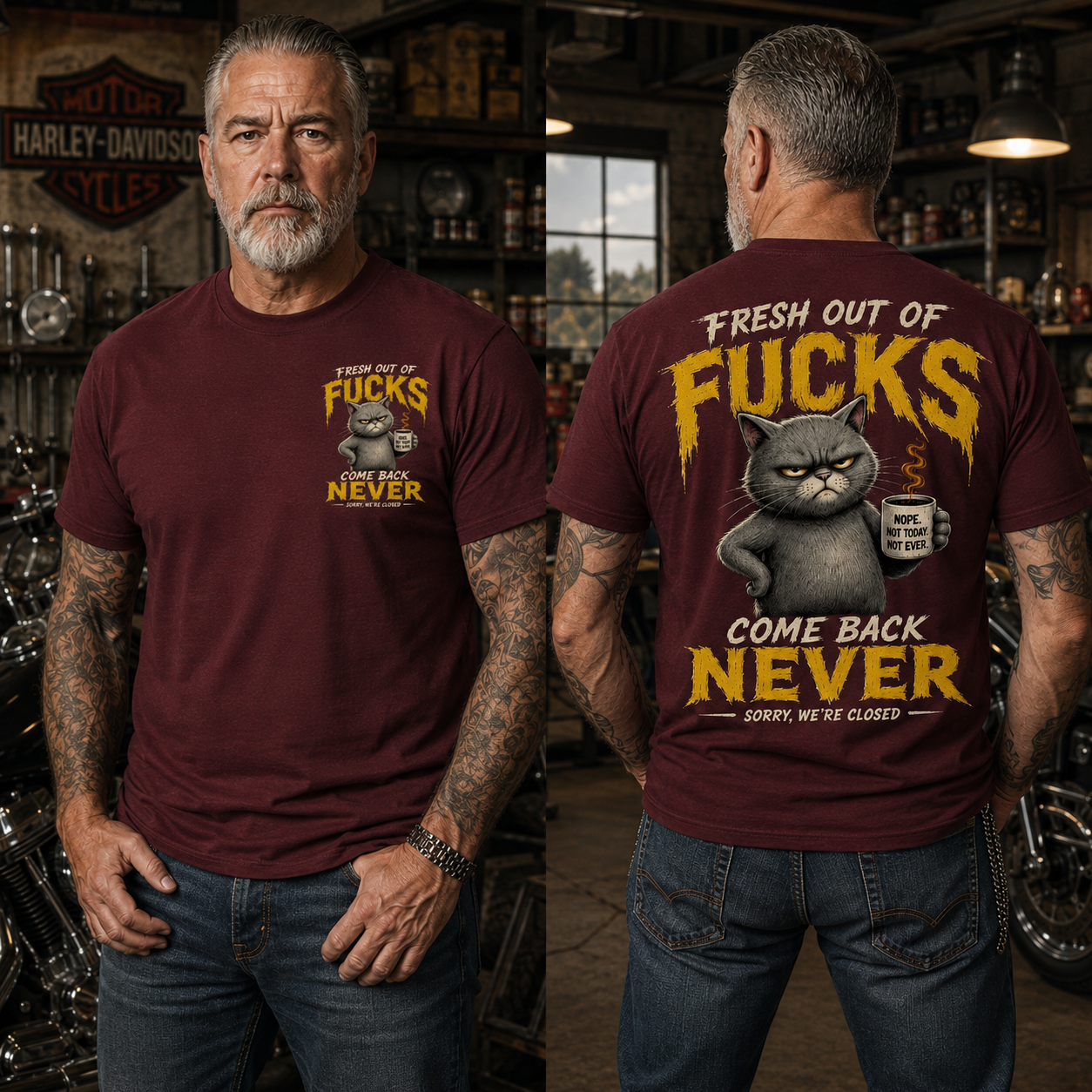 Fresh Out Of F*cks Cat Dad Graphic Tee – Come Back Never Funny Cat Shirt