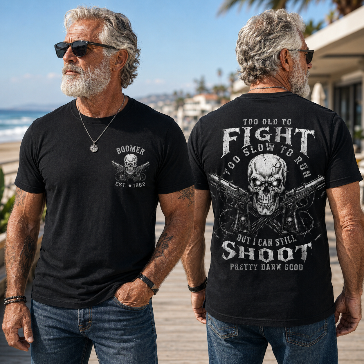 Boomer/Gen X Too Old To Fight Too Slow To Run But I Can Still Shoot Custom Year Shirt