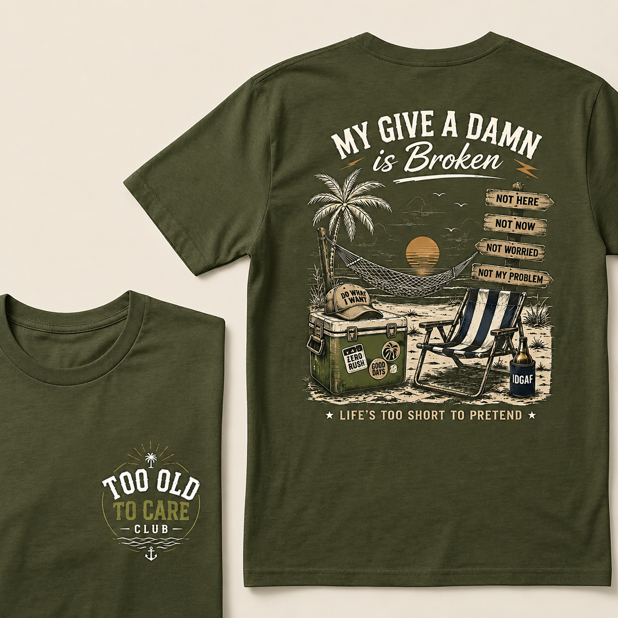 My Give A Damn Is Broken Beach Retro T-Shirt